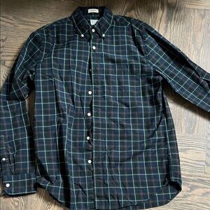 J. Crew Men's Navy and Green Plaid Button-Down Shirt